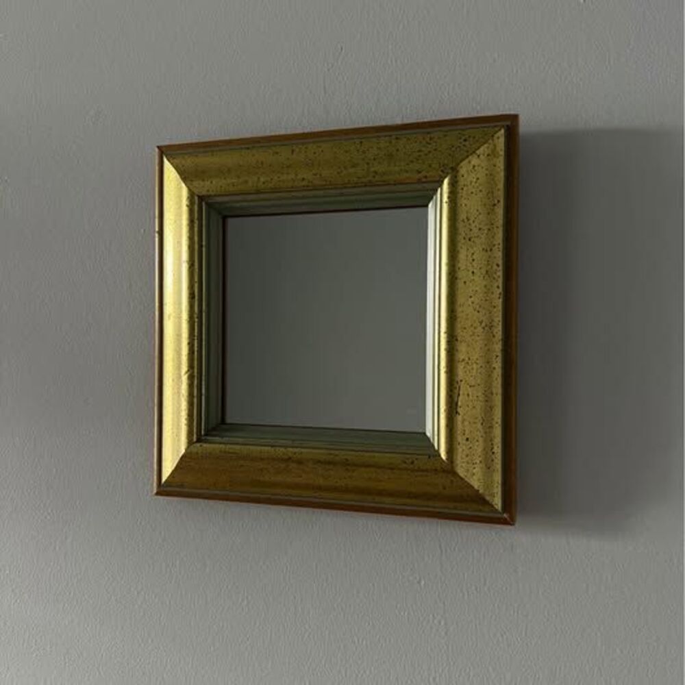 Square shaped Gold-colored Wood Framed Mirror